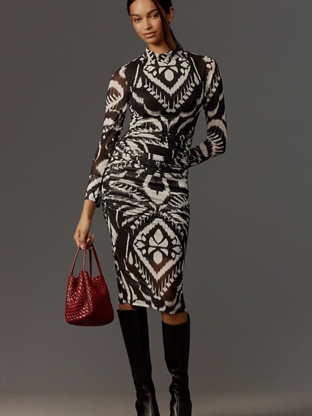 Farm Rio Ruched Printed Stretch-Tulle Midi Dress *BRAND NEW WITH TAGS* - Picture 2 of 11